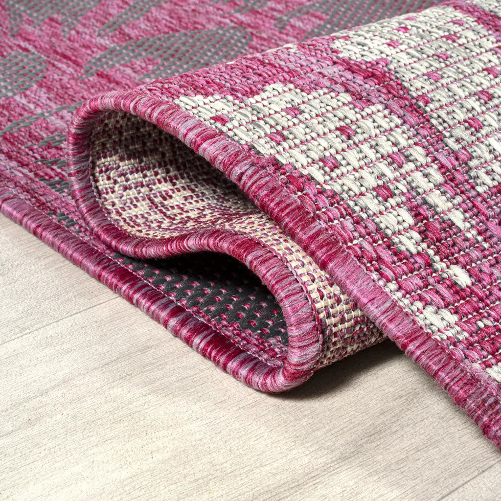 5' Fuchsia And Light Gray Square Floral Indoor Outdoor Area Rug Homeroots Outdoor