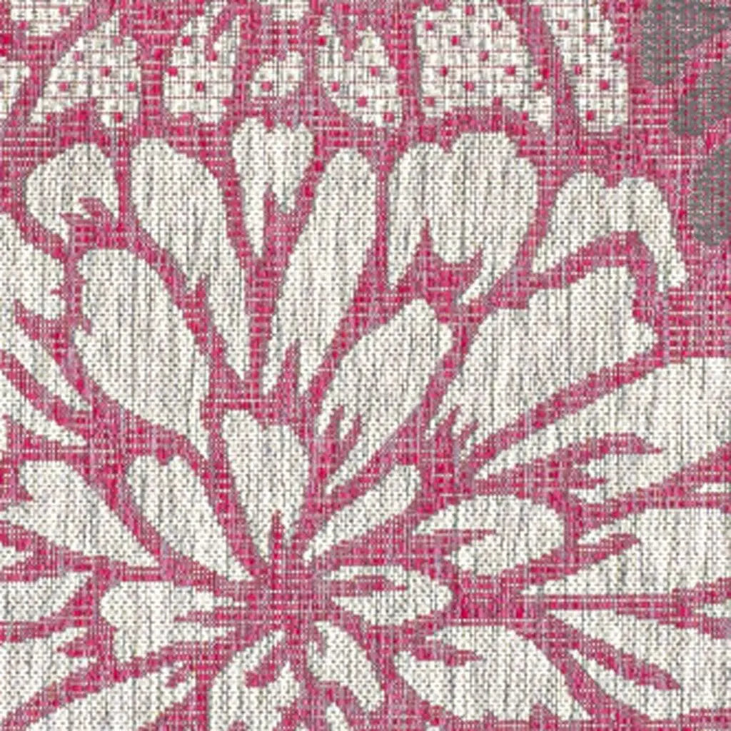 5' Fuchsia And Light Gray Square Floral Indoor Outdoor Area Rug Homeroots Outdoor