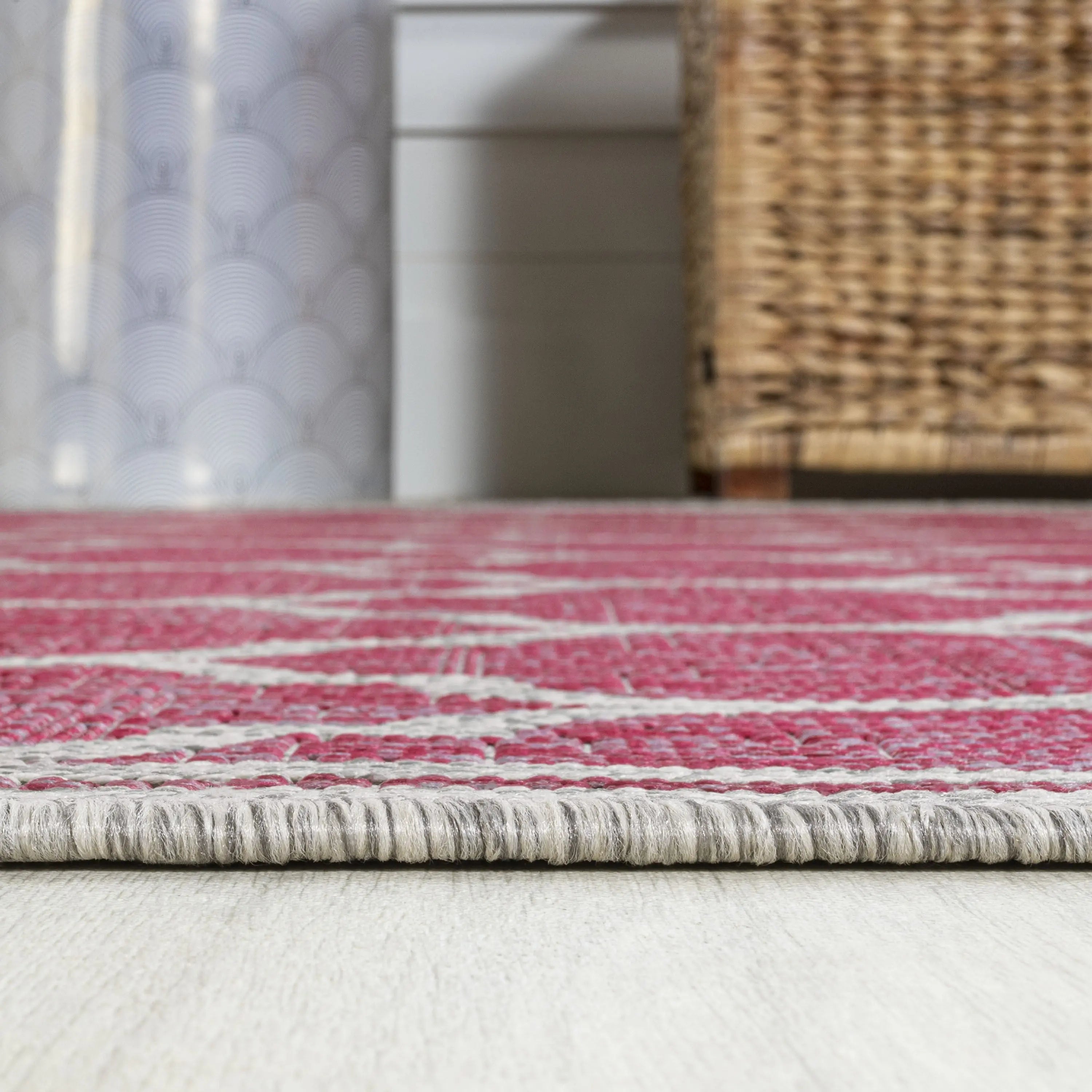 5' Fuchsia And Light Gray Square Geometric Indoor Outdoor Area Rug Homeroots Outdoor