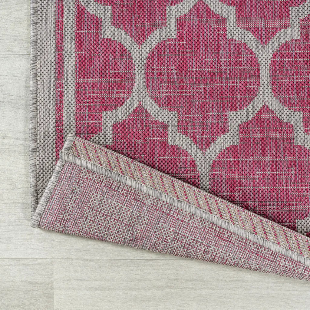 5' Fuchsia And Light Gray Square Geometric Indoor Outdoor Area Rug Homeroots Outdoor