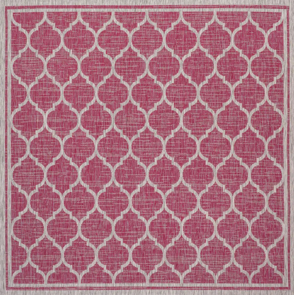 5' Fuchsia And Light Gray Square Geometric Indoor Outdoor Area Rug Homeroots Outdoor
