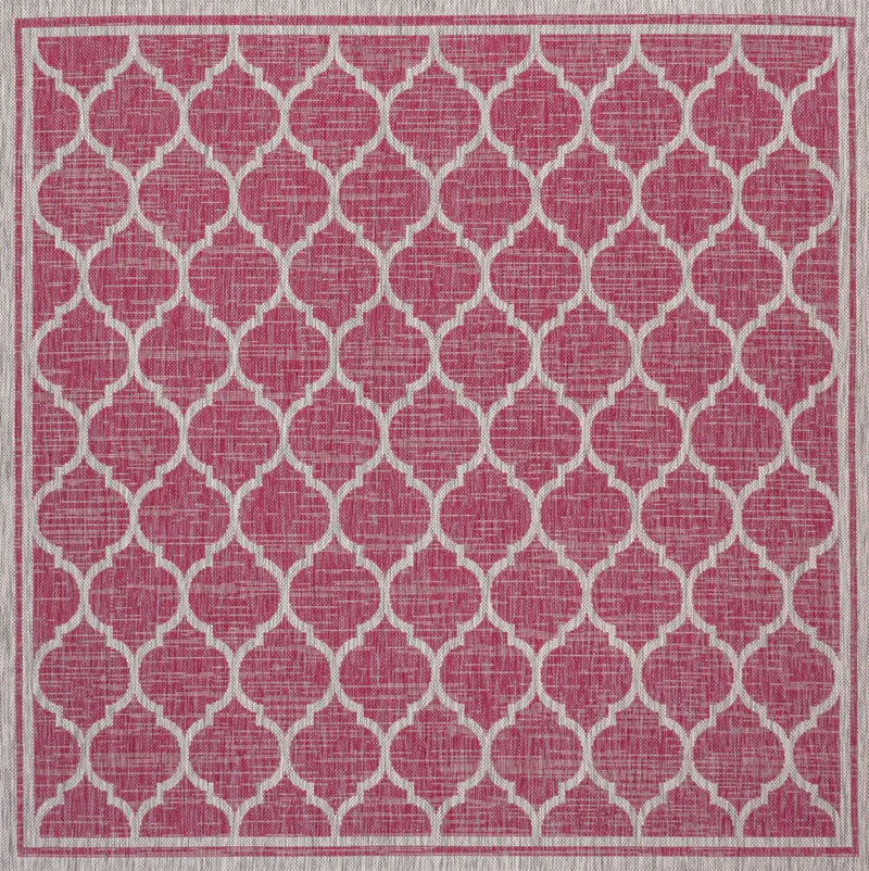 5' Fuchsia And Light Gray Square Geometric Indoor Outdoor Area Rug Homeroots Outdoor