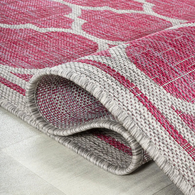 5' Fuchsia And Light Gray Square Geometric Indoor Outdoor Area Rug Homeroots Outdoor