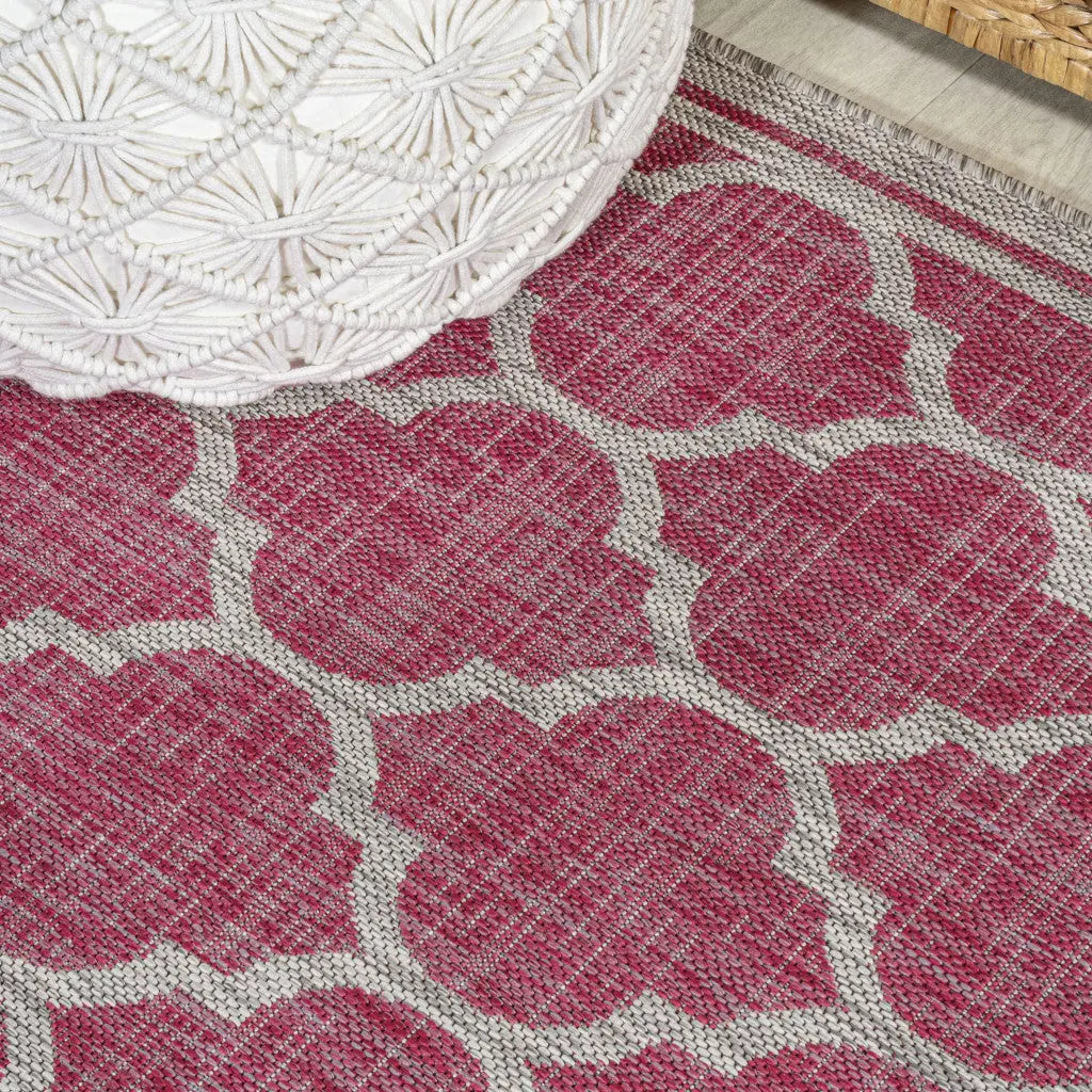 5' Fuchsia And Light Gray Square Geometric Indoor Outdoor Area Rug Homeroots Outdoor