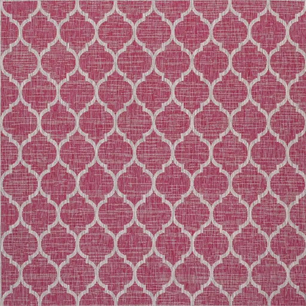 5' Fuchsia And Light Gray Square Geometric Indoor Outdoor Area Rug Homeroots Outdoor