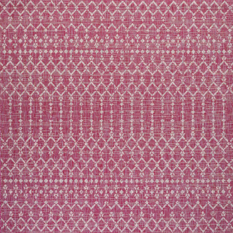 5' Fuchsia And Light Gray Square Trellis Indoor Outdoor Area Rug Homeroots Outdoor