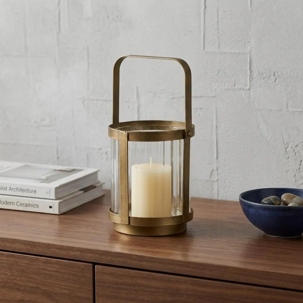 5" Gold Glass Tabletop Lantern Candle Holder Homeroots Home Decor