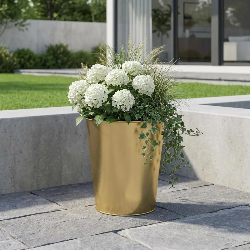 5" Gold Recycled Plastic Indoor Outdoor Round Pot Planter Homeroots Outdoor