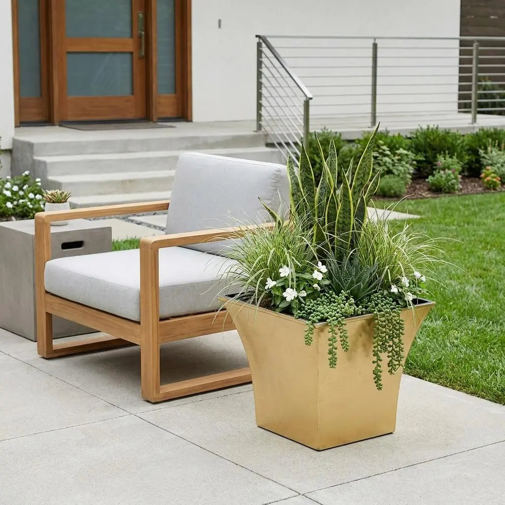 5" Gold Recycled Plastic Indoor Outdoor Square Pot Planter Homeroots Outdoor