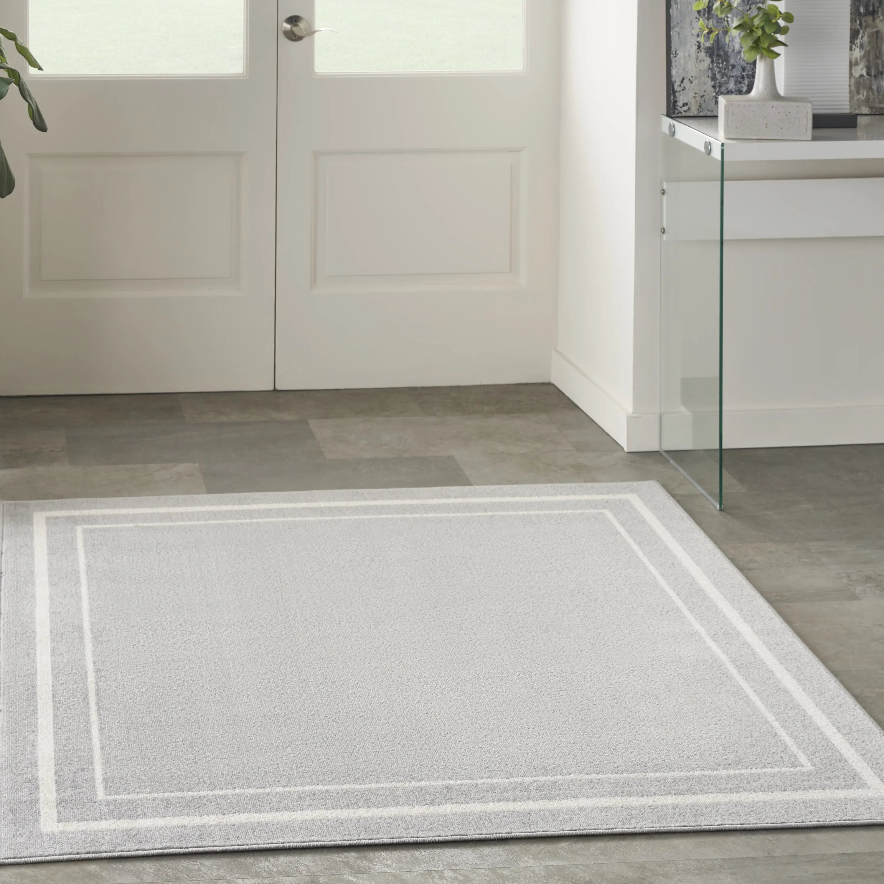 5' Gray And Ivory Square Indoor Outdoor Area Rug Homeroots Outdoor