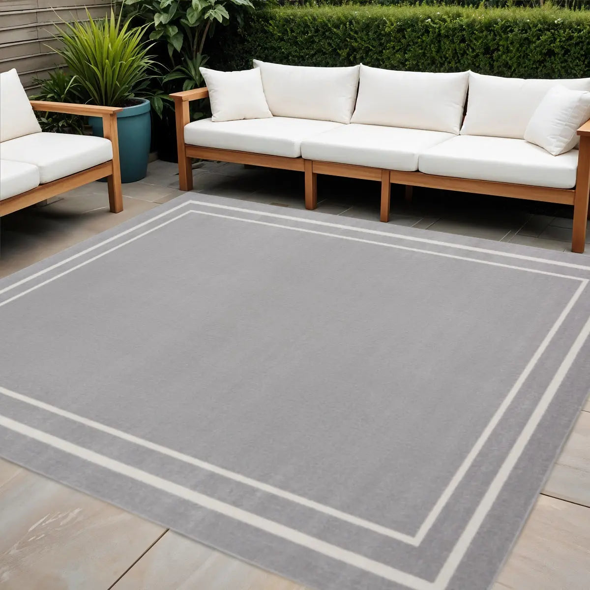 5' Gray And Ivory Square Indoor Outdoor Area Rug Homeroots Outdoor
