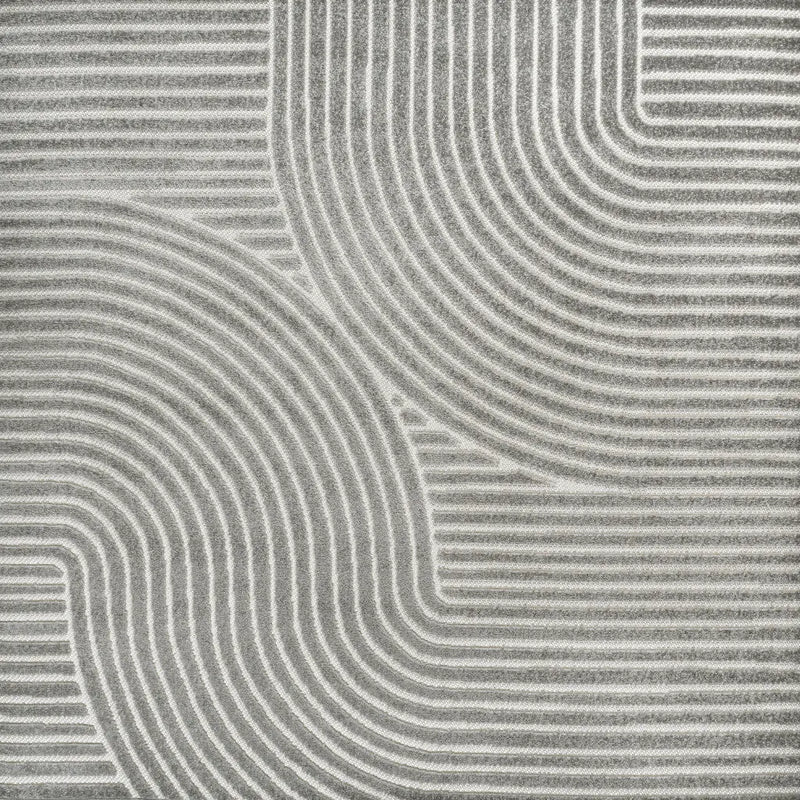 5' Gray And Ivory Square Striped Indoor Outdoor Area Rug Homeroots Outdoor
