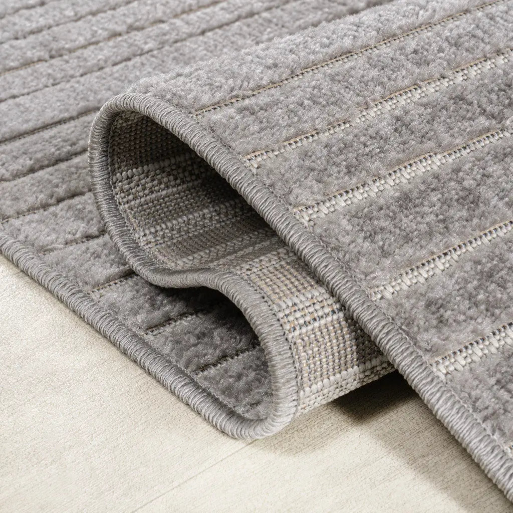 5' Gray And Ivory Square Striped Indoor Outdoor Area Rug Homeroots Outdoor