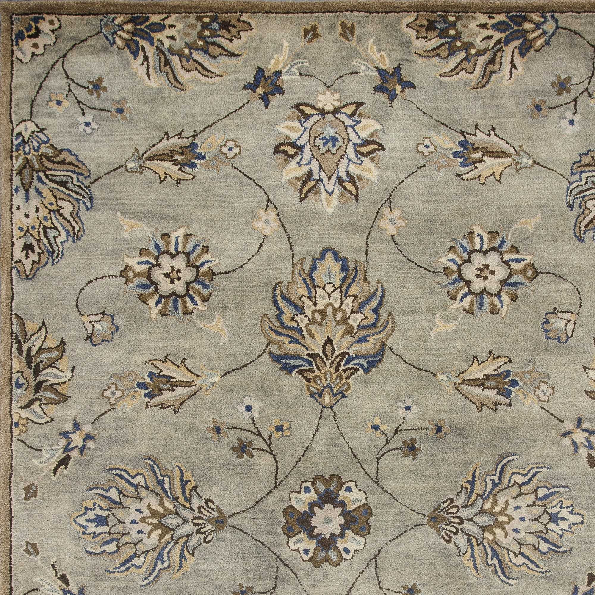 5' Gray Ivory And Brown Wool Floral Hand Tufted Round Rug Homeroots Home Decor