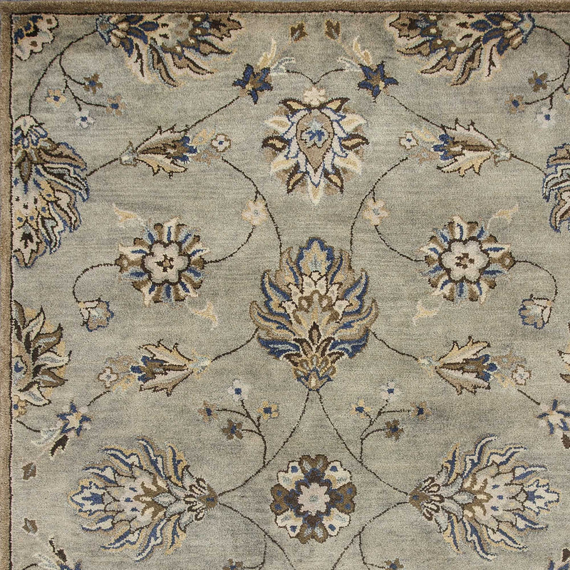 5' Gray Ivory And Brown Wool Floral Hand Tufted Round Rug Homeroots Home Decor