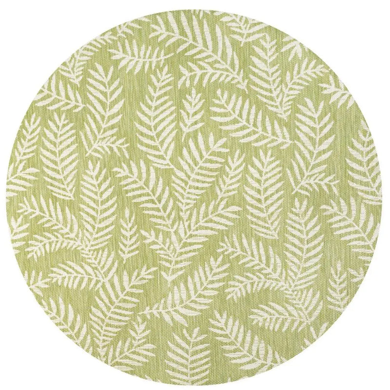 5' Green And Cream Round Floral Indoor Outdoor Area Rug Homeroots Outdoor