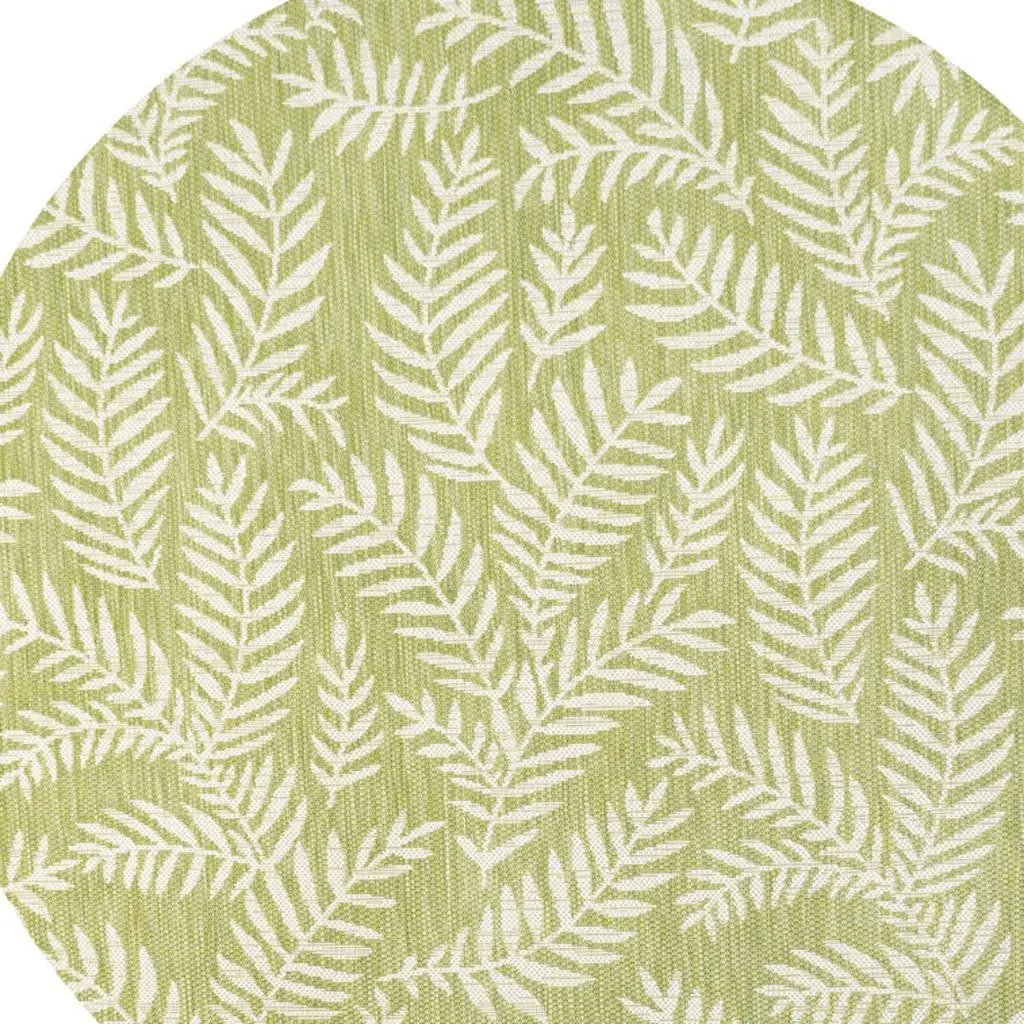 5' Green And Cream Round Floral Indoor Outdoor Area Rug Homeroots Outdoor