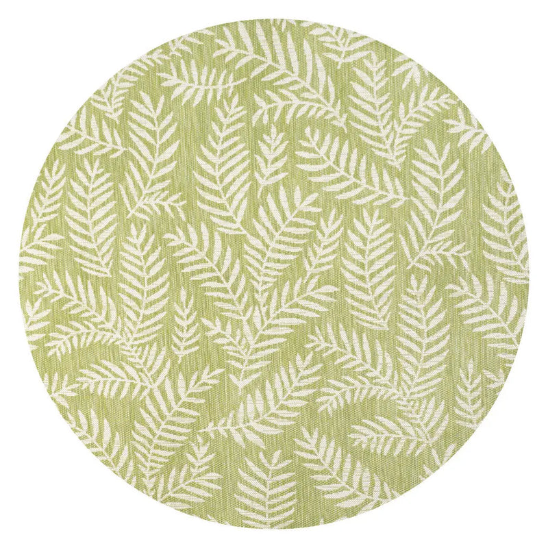 5' Green And Cream Round Floral Indoor Outdoor Area Rug Homeroots Outdoor