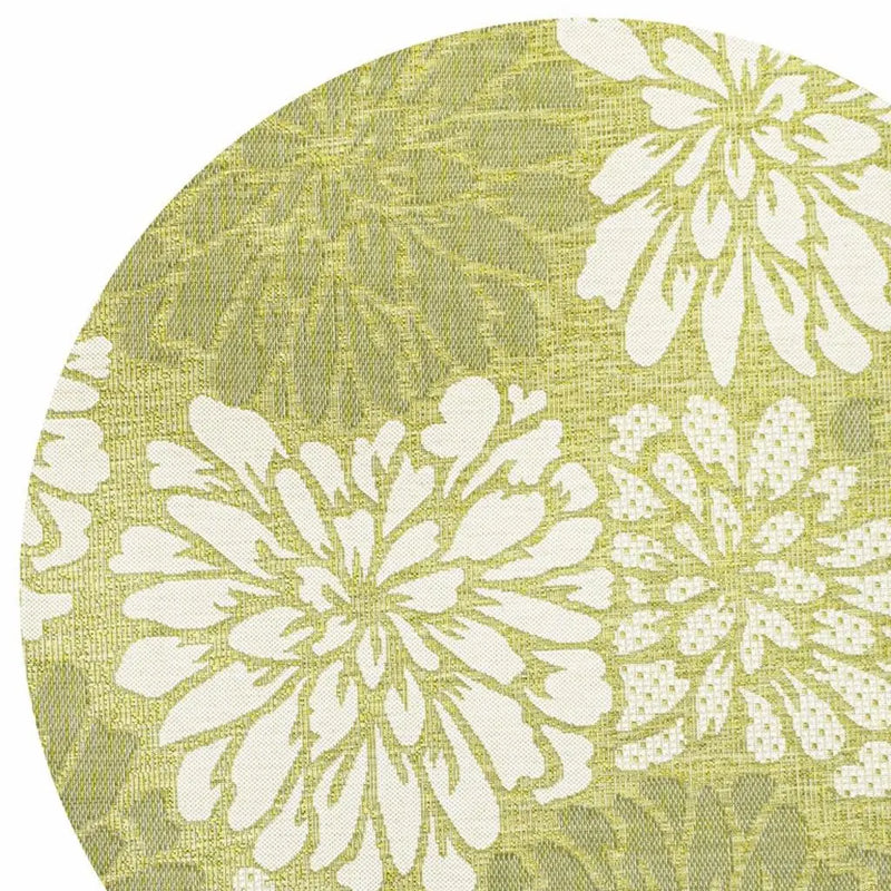 5' Green And Cream Round Floral Indoor Outdoor Area Rug Homeroots Outdoor