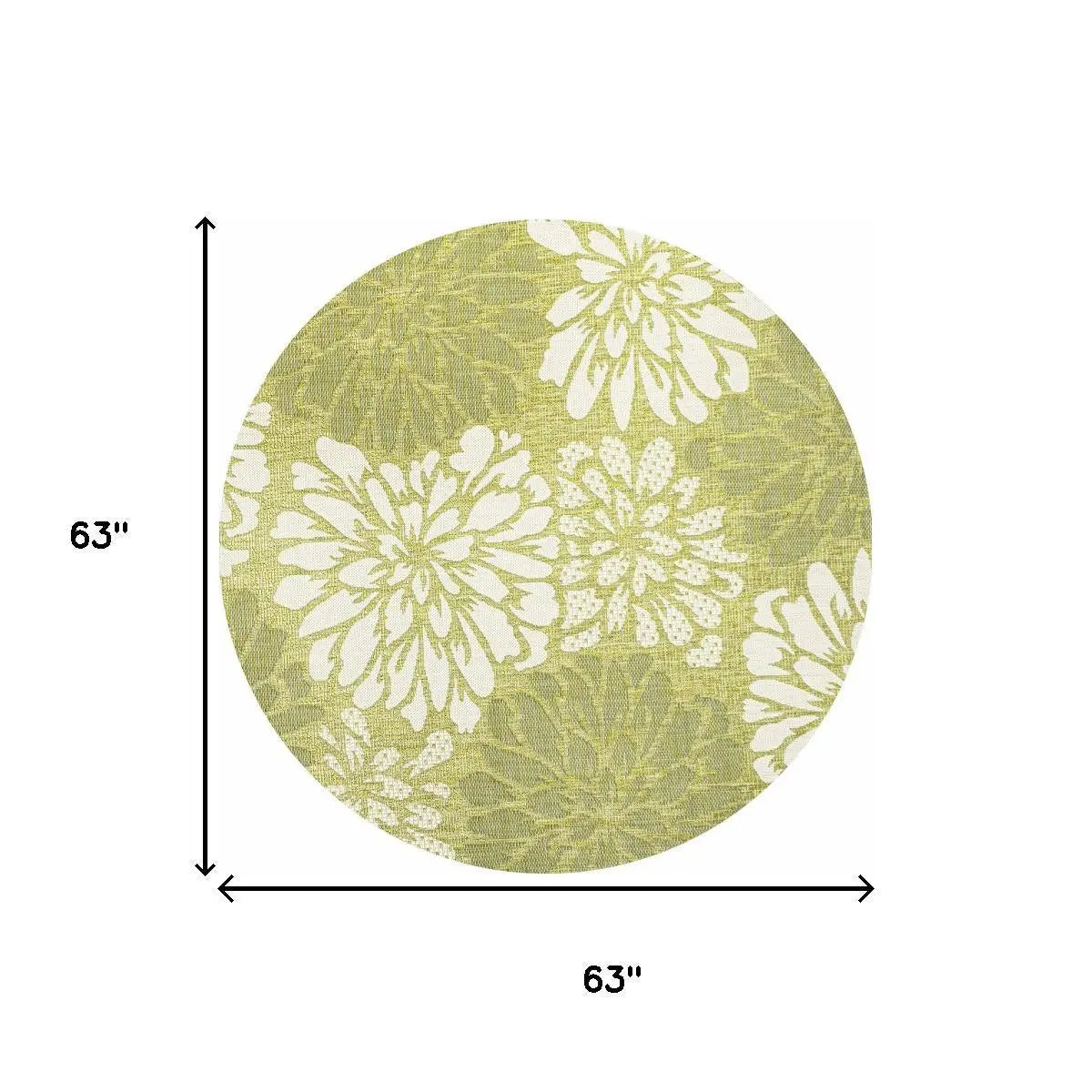 5' Green And Cream Round Floral Indoor Outdoor Area Rug Homeroots Outdoor