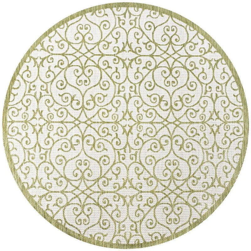 5' Green And Cream Round Geometric Indoor Outdoor Area Rug Homeroots Outdoor