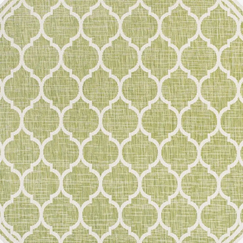 5' Green And Cream Round Geometric Indoor Outdoor Area Rug Homeroots Outdoor