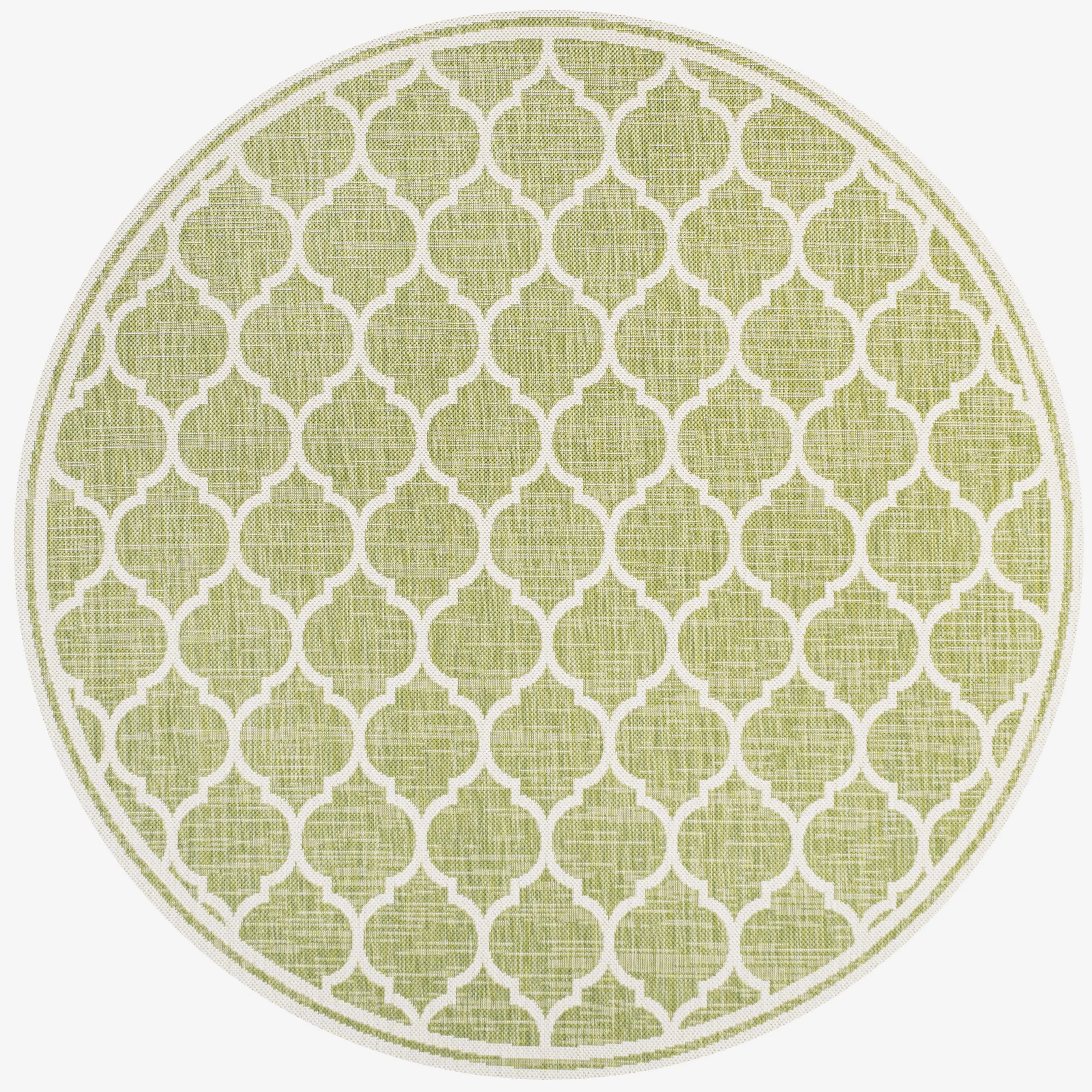 5' Green And Cream Round Geometric Indoor Outdoor Area Rug Homeroots Outdoor