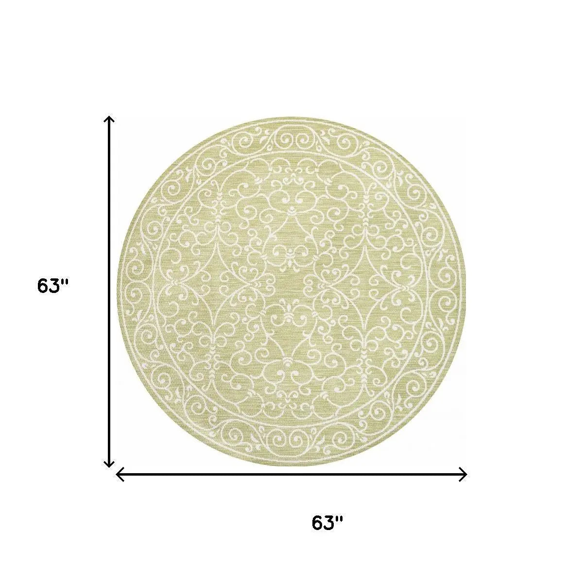 5' Green And Cream Round Medallion Indoor Outdoor Area Rug Homeroots Outdoor