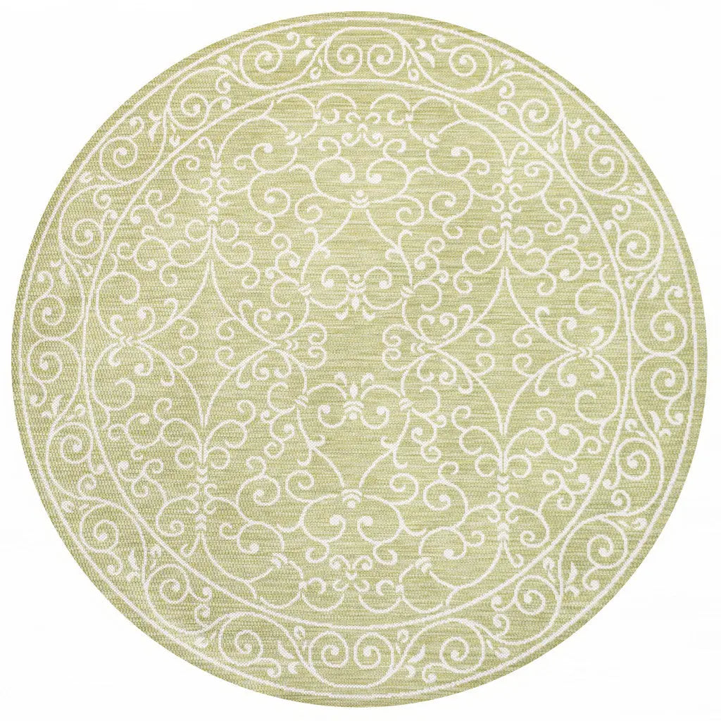 5' Green And Cream Round Medallion Indoor Outdoor Area Rug Homeroots Outdoor