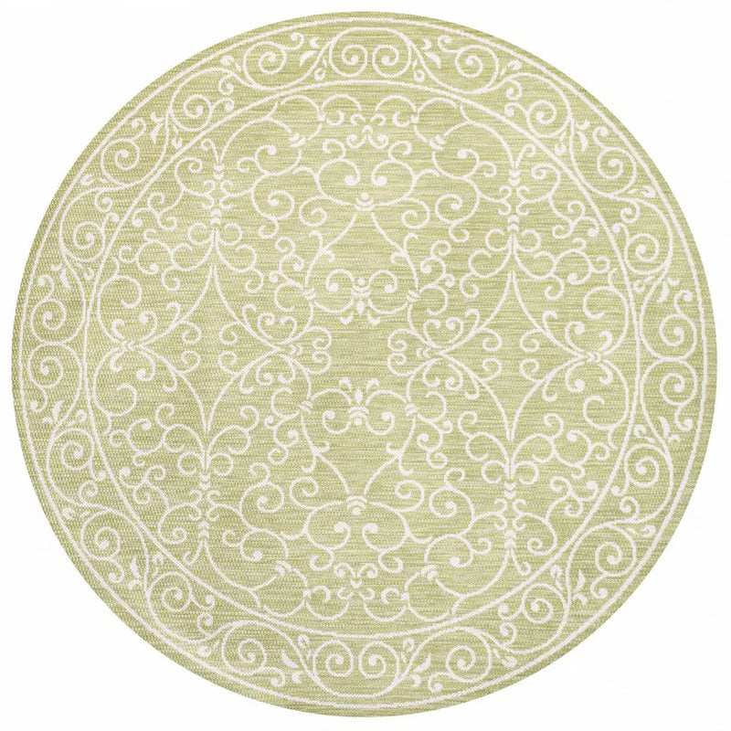 5' Green And Cream Round Medallion Indoor Outdoor Area Rug Homeroots Outdoor