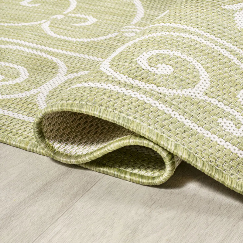 5' Green And Cream Round Medallion Indoor Outdoor Area Rug Homeroots Outdoor