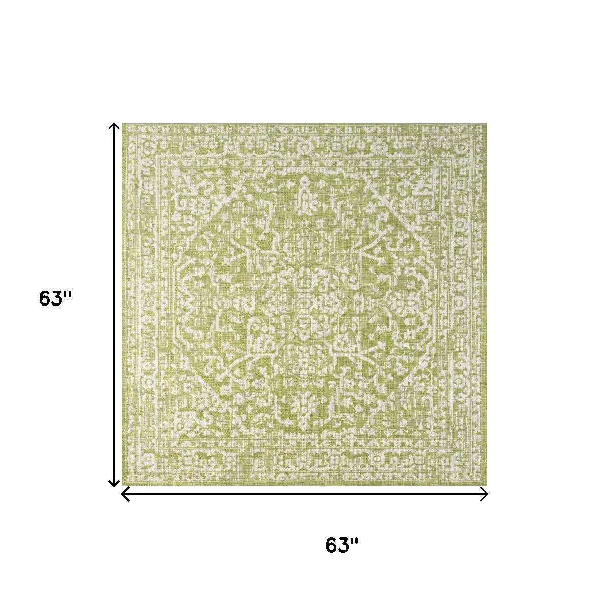 5' Green And Cream Square Medallion Indoor Outdoor Area Rug Homeroots Outdoor