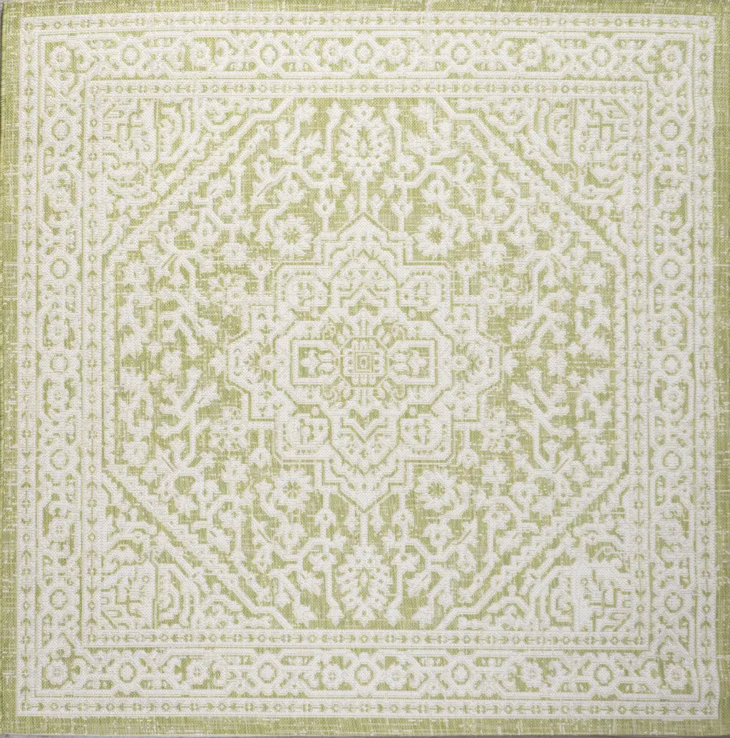 5' Green And Cream Square Medallion Indoor Outdoor Area Rug Homeroots Outdoor