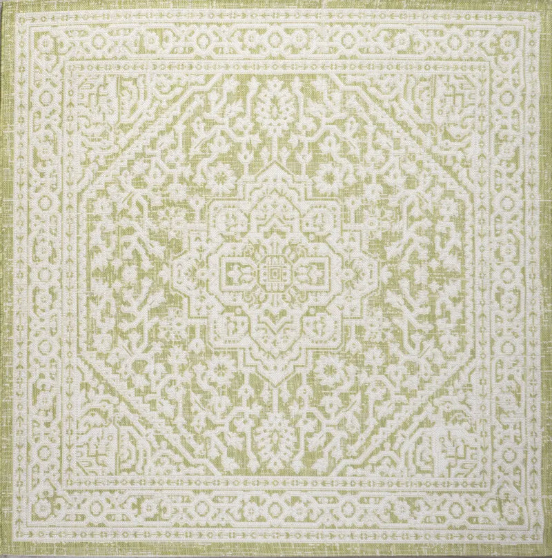 5' Green And Cream Square Medallion Indoor Outdoor Area Rug Homeroots Outdoor