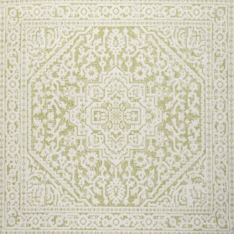 5' Green And Cream Square Medallion Indoor Outdoor Area Rug Homeroots Outdoor