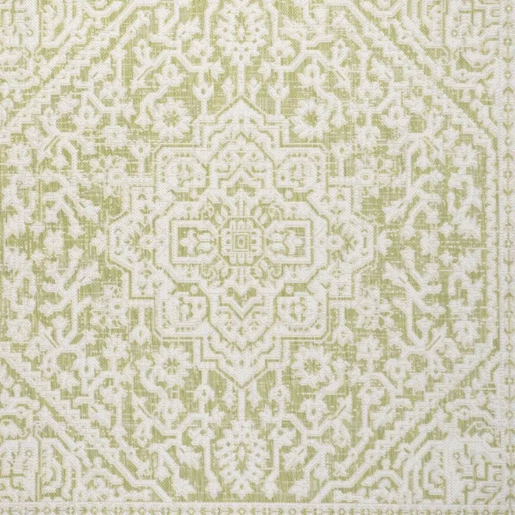 5' Green And Cream Square Medallion Indoor Outdoor Area Rug Homeroots Outdoor