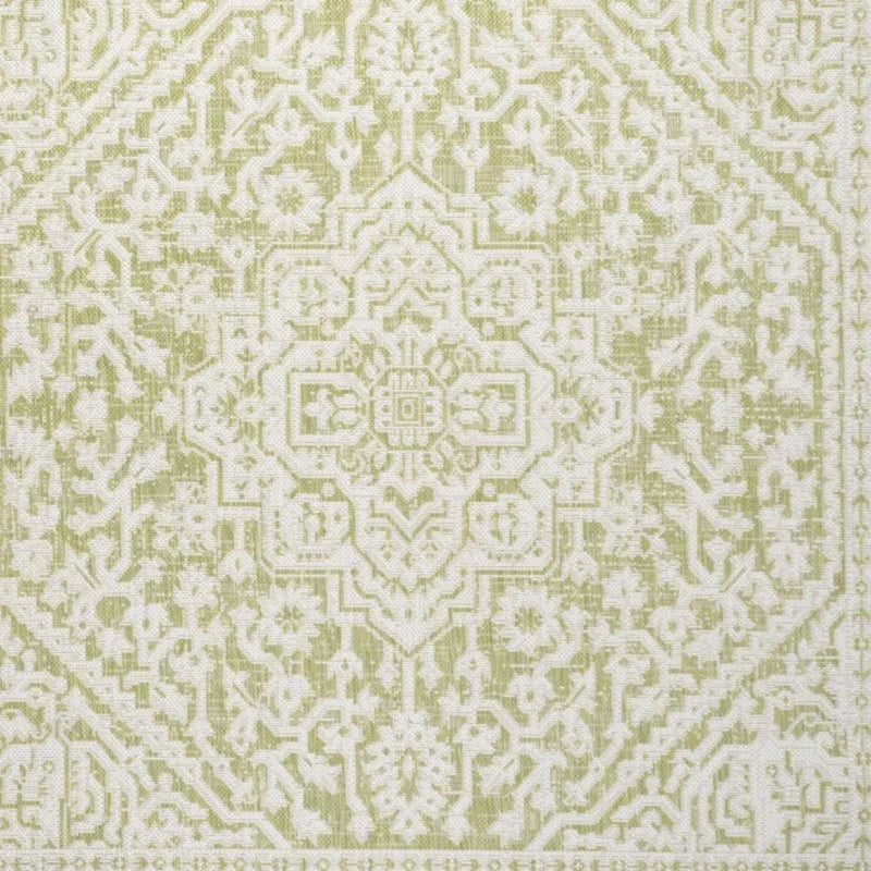 5' Green And Cream Square Medallion Indoor Outdoor Area Rug Homeroots Outdoor