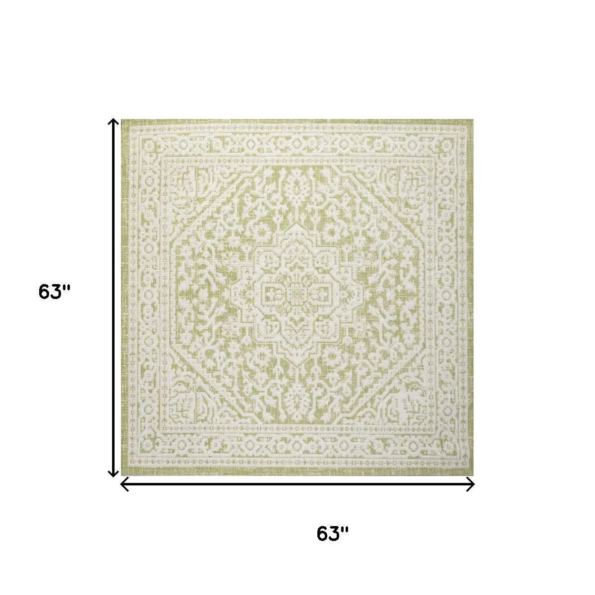 5' Green And Cream Square Medallion Indoor Outdoor Area Rug Homeroots Outdoor