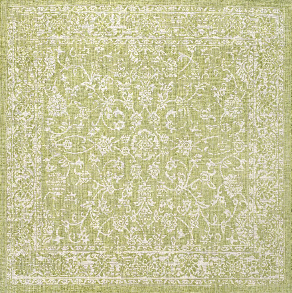 5' Green And Cream Square Medallion Indoor Outdoor Area Rug Homeroots Outdoor
