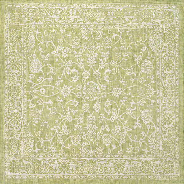 5' Green And Cream Square Medallion Indoor Outdoor Area Rug Homeroots Outdoor