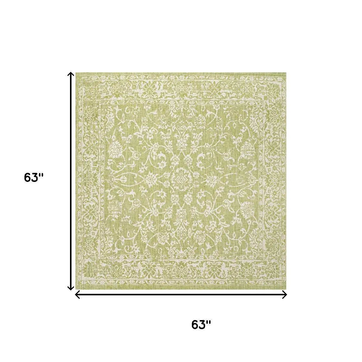 5' Green And Cream Square Medallion Indoor Outdoor Area Rug Homeroots Outdoor