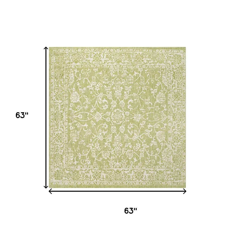 5' Green And Cream Square Medallion Indoor Outdoor Area Rug Homeroots Outdoor