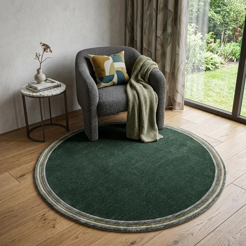 5' Green And White Abstract Washable Round Rug With UV Protection Homeroots Home Decor