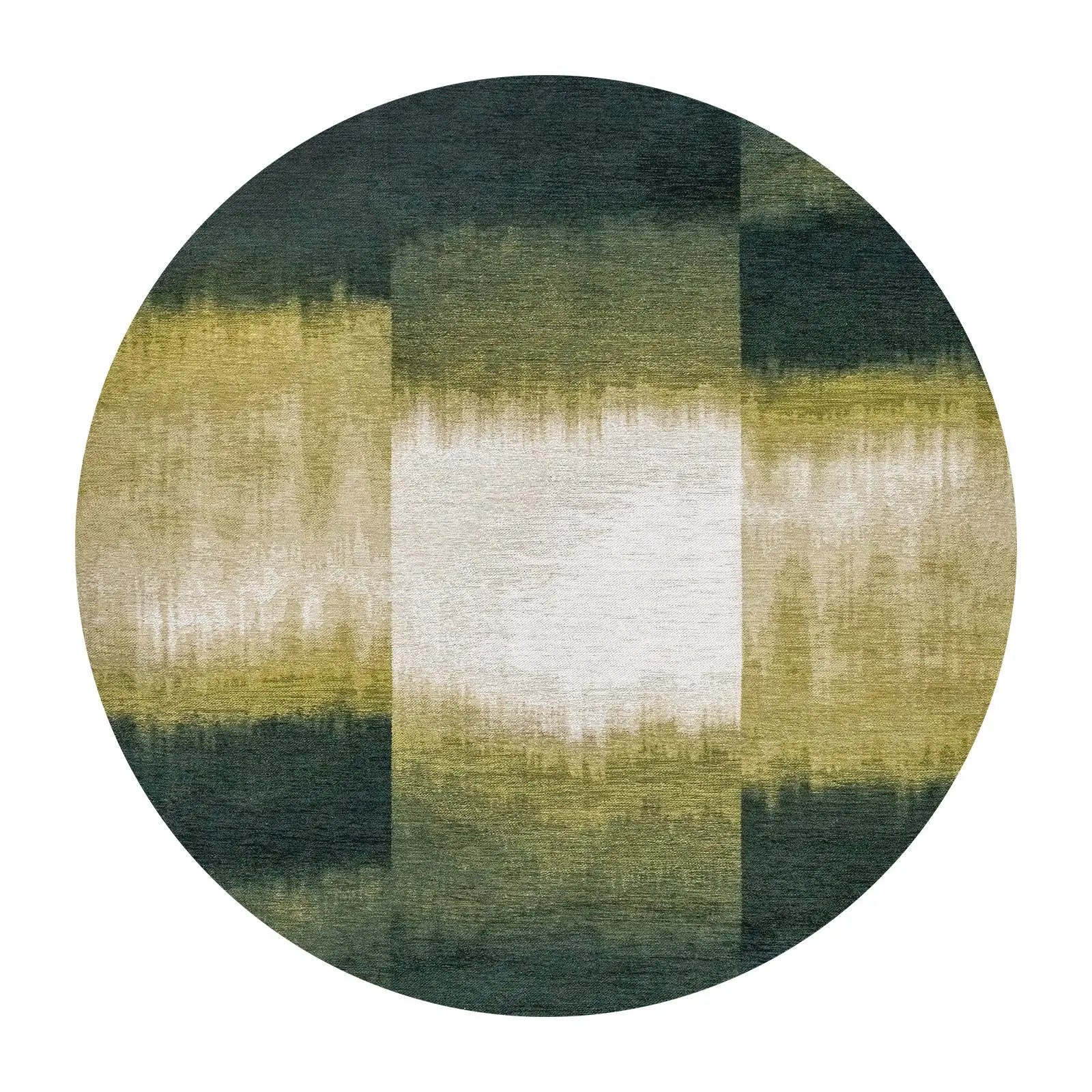 5' Green And White Abstract Washable Round Rug With UV Protection Homeroots Home Decor