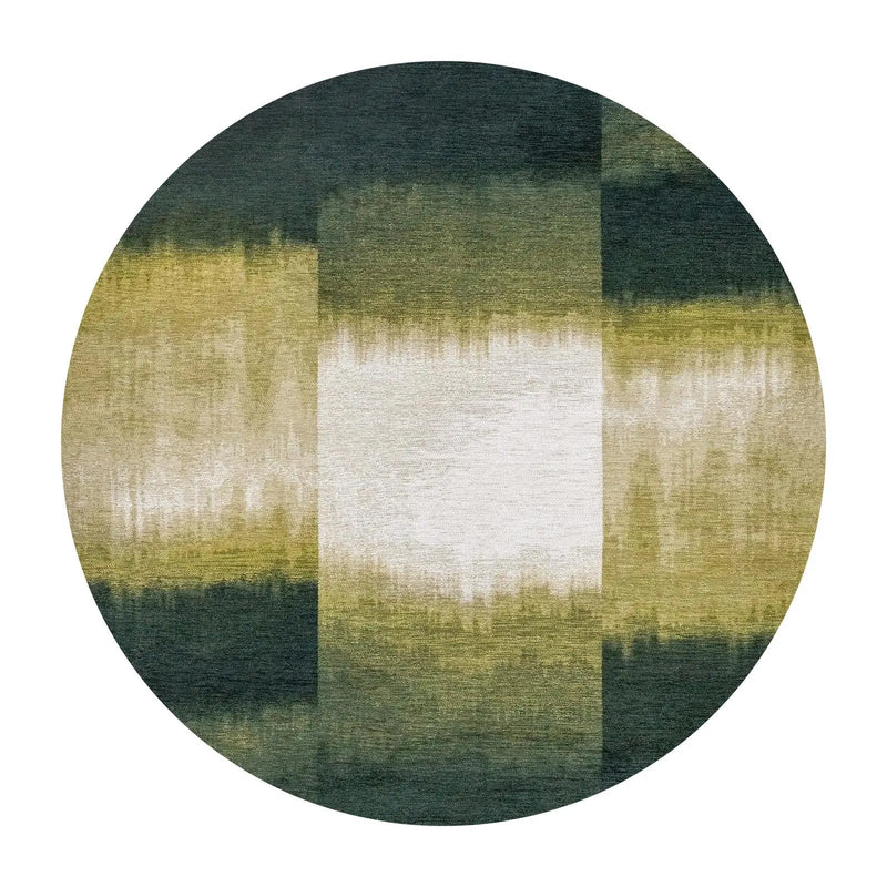 5' Green And White Abstract Washable Round Rug With UV Protection Homeroots Home Decor