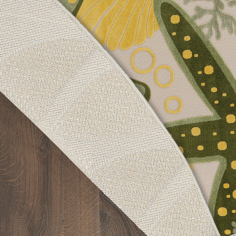 5' Green Yellow Ivory And Dark Green Round Starfish Indoor Outdoor Area Rug Homeroots Outdoor