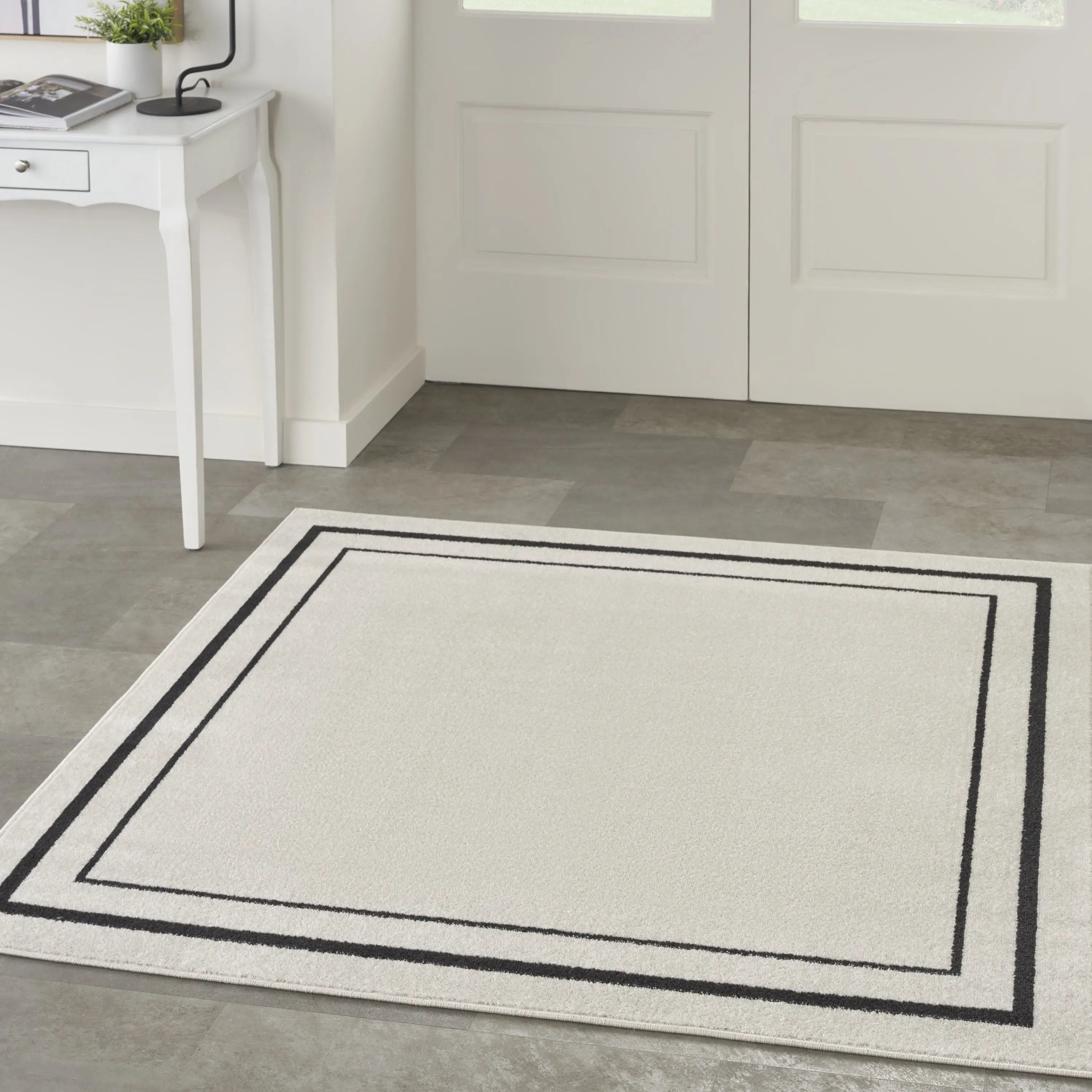 5' Ivory And Black Square Indoor Outdoor Area Rug Homeroots Outdoor