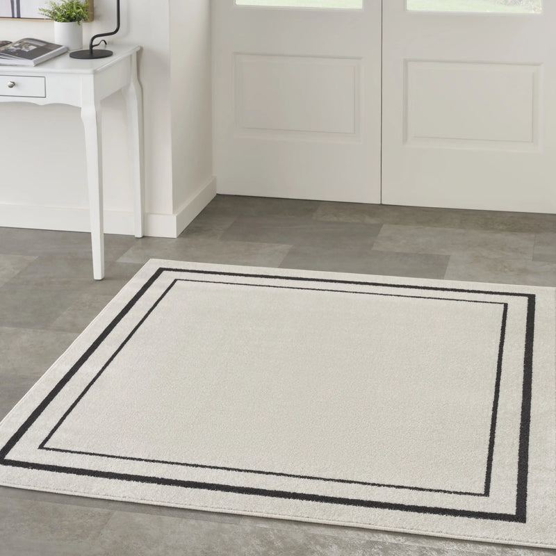 5' Ivory And Black Square Indoor Outdoor Area Rug Homeroots Outdoor