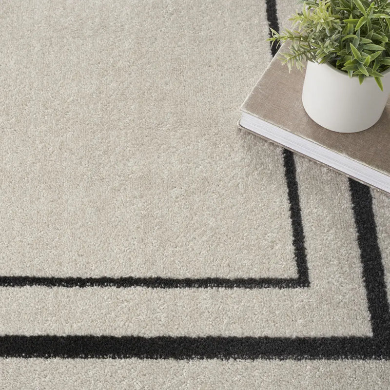 5' Ivory And Black Square Indoor Outdoor Area Rug Homeroots Outdoor