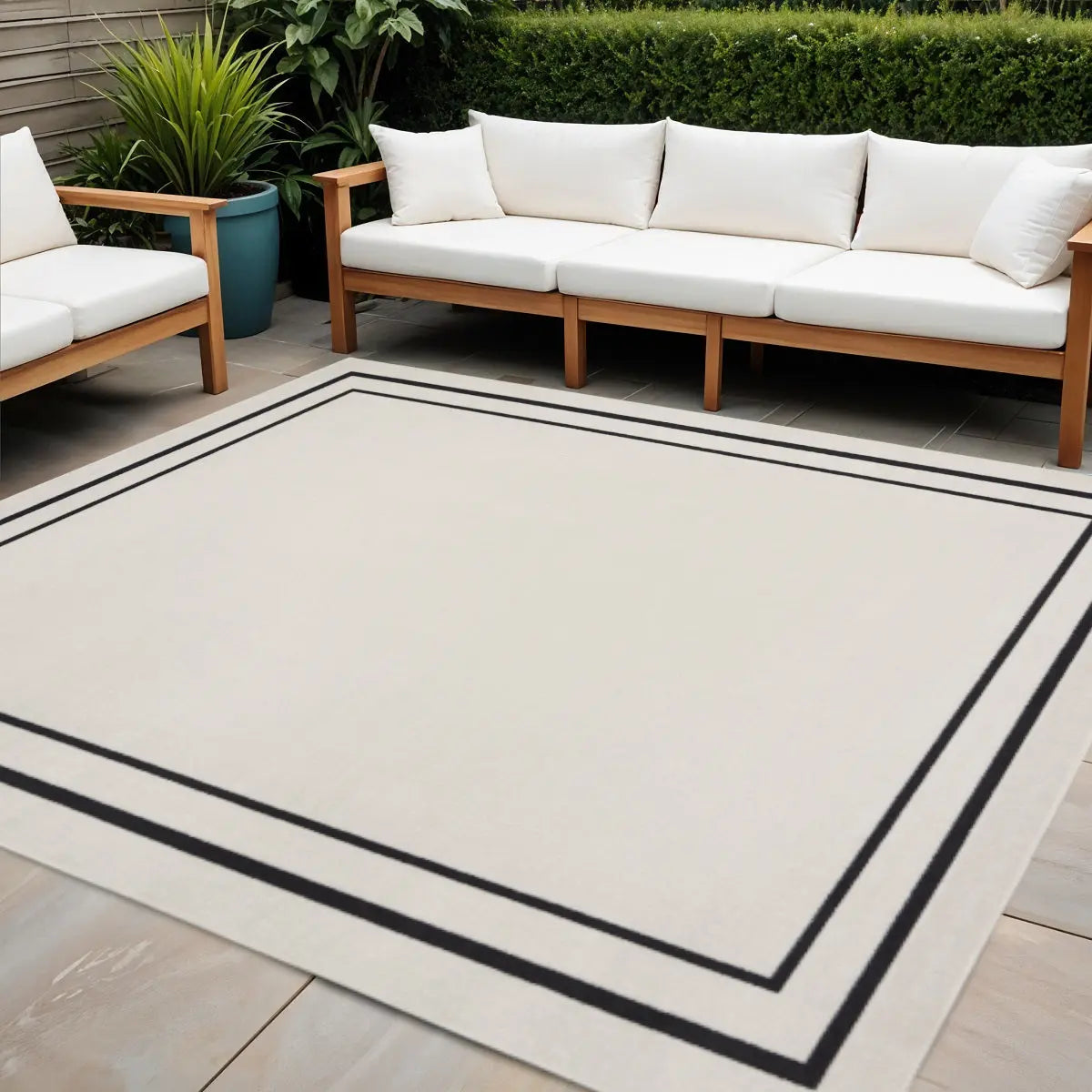 5' Ivory And Black Square Indoor Outdoor Area Rug Homeroots Outdoor